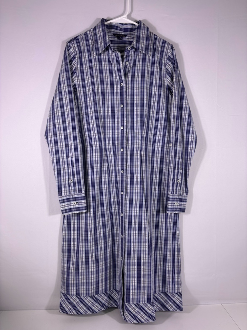 Brooks Brothers Blue Plaid Shirt Dress Button Front Long Sleeve Midi Size 8